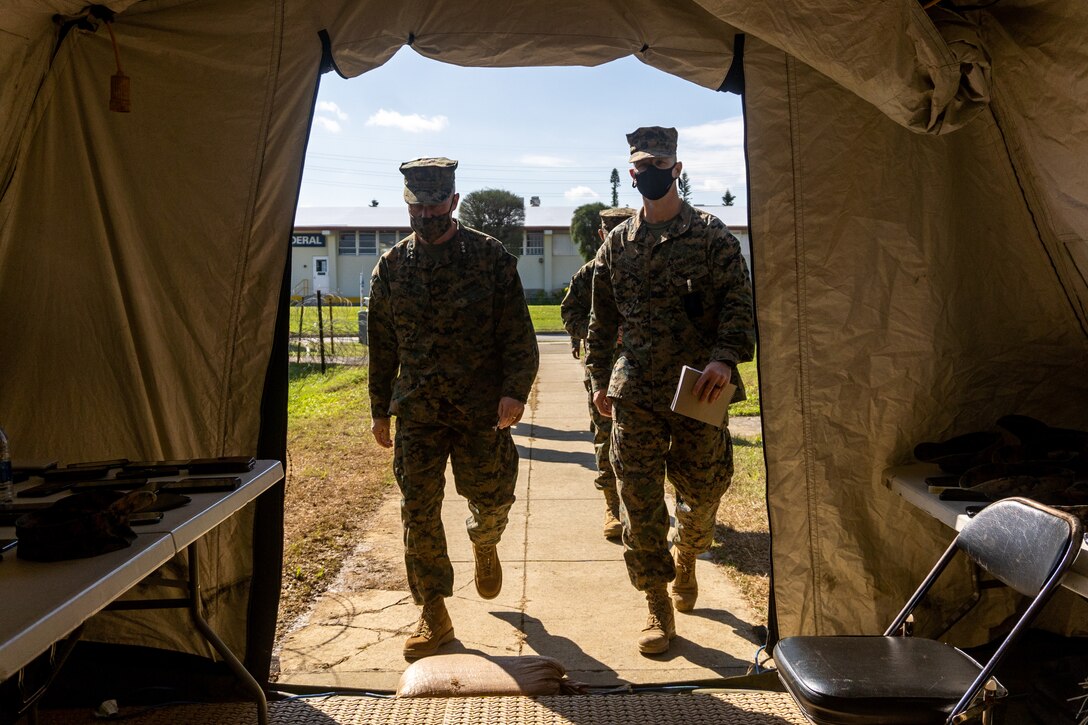 U.S. Marine Corps Lt. Gen. H. Stacy Clardy, III., commanding general of III Marine Expeditionary Force visits Exercise Yama Sakura 79 on Camp Courtney, Okinawa, Japan, Dec. 12, 2020.