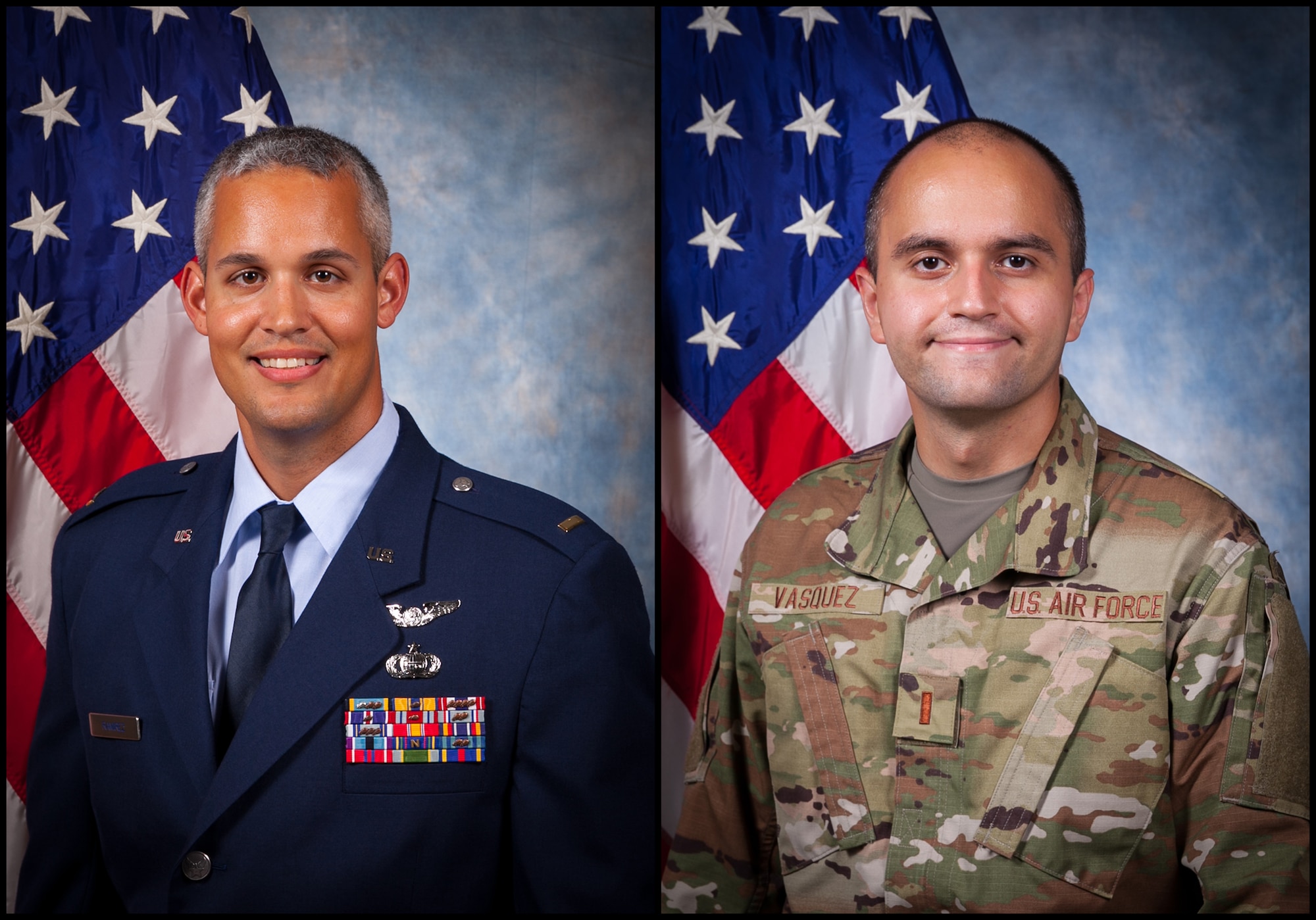 (Left to right) Second lieutenants Christopher P. Ramirez and Samuel H. Vasquez are newly commissioned officers that were each selected for the chance to commission through the 655th Intelligence, Surveillance and Reconnaissance Wing’s Non-EAD Airmen Commissioning Program. Both commissioned in 2020. (U.S. Air Force Photo by 2nd Lt. Christopher P. Ramirez)