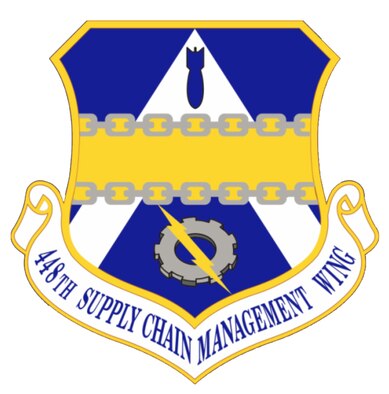 Blue, white and yellow shield for 448th Supply Chain Management Wing