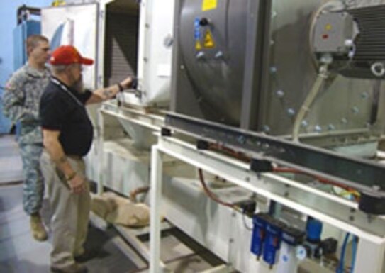 One of the container lab’s unique pieces of equipment is our Wind Blown Dust Chamber. This chamber allows us to expose materials and items to conditions experienced in blowing dust-laden atmospheres as referenced in MIL-STD-810. This type of test provides insight into equipment and material performance in natural environment conditions representative of the intended area of operations, as part of a total systems approach to materials and equipment design and life cycle support.