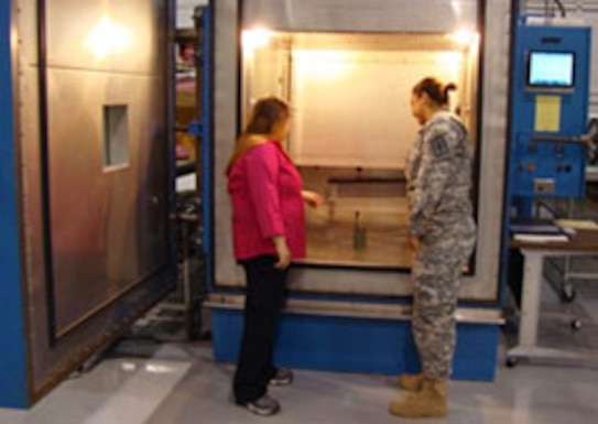 We also have an Altitude Chamber, capable of simulating altitudes of up to 90,000 feet for low pressure applications.

One of the more recent capabilities that we have developed, is equipment suited for exposure to freezing rain. With this setup we are able to test materials and articles with footprints of up to 2,400 square inches
(14 x 22 x 8).