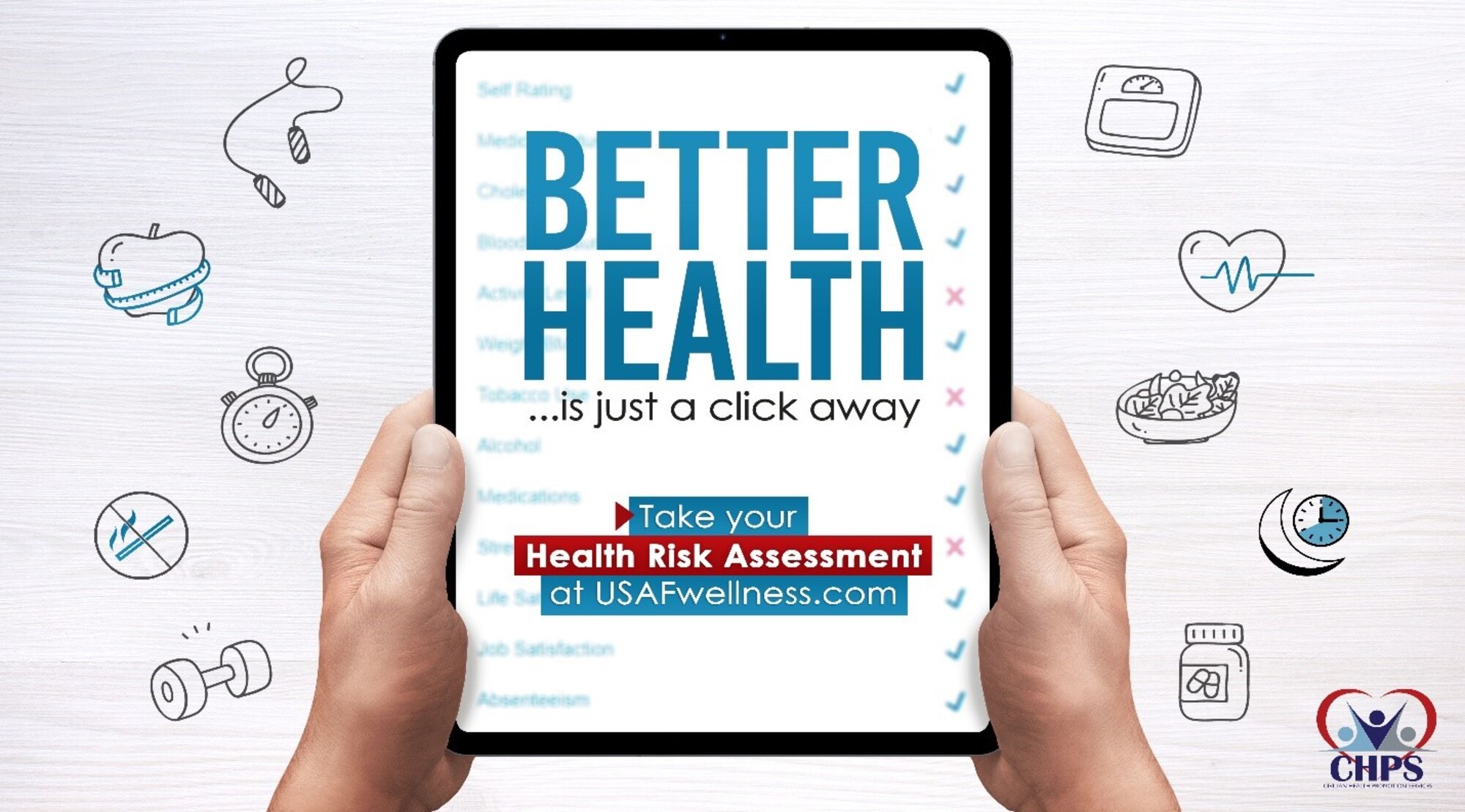 A graphic encouraging people to take their Health Risk Assessment at USAFwellness.com.