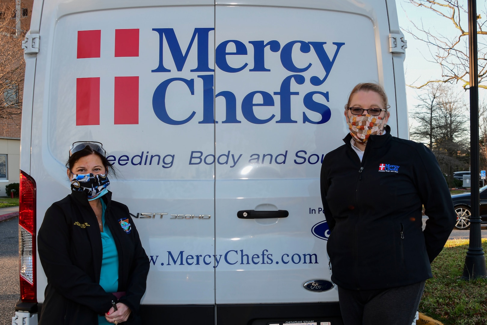 Kristin Macan, Mercy Chefs director of community kitchens and programs, delivered meals to Naval Medical Center Portsmouth (NMCP), Dec. 29.