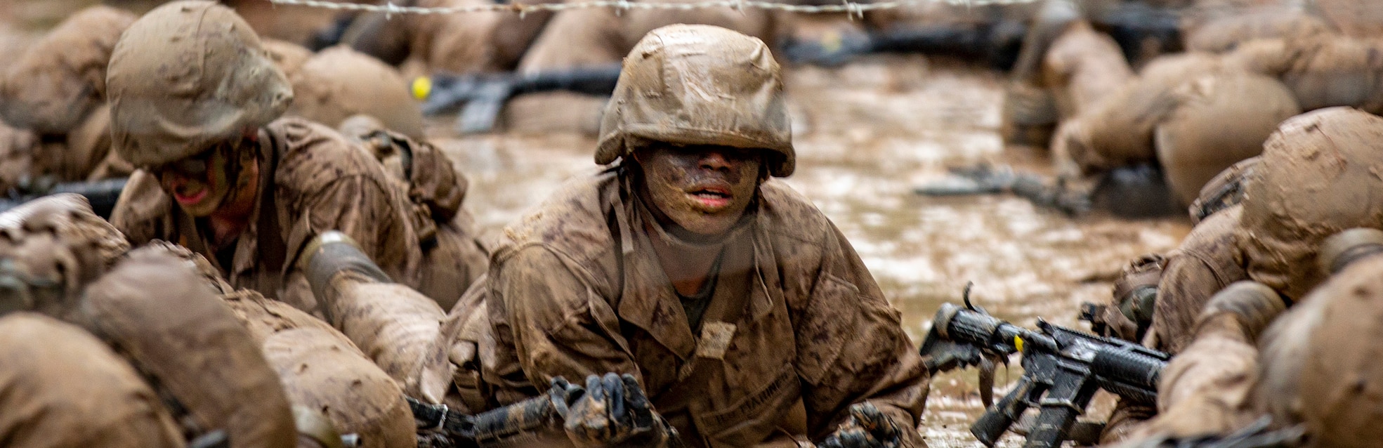 Recruits with November Company, 4th Recruit Training Battalion, work together to move as a fire team through events during the Crucible on Marine Corps Recruit Depot Parris Island, S.C. Dec 3, 2020. The Crucible is recruit training’s 54-hour culminating event that involves food and sleep deprivation and the completion of myriad events for recruits to complete in order to claim the title United States Marine.