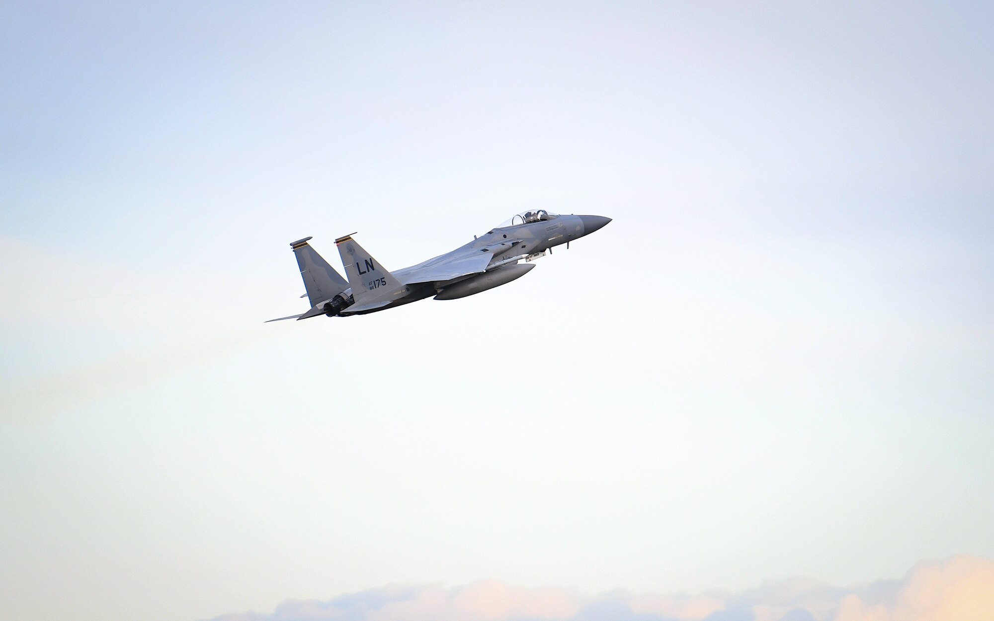 An F-15C Eagle assigned to the 493rd Fighter Squadron takes off for the first time in the new year at Royal Air Force Lakenheath, England, Jan. 5, 2021. The 48th Fighter Wing conducts daily flying operations in order to ensure the Liberty Wing can deliver unique air combat capabilities when called upon by its NATO allies. (U.S. Air Force photo by Senior Airman Madeline Herzog)
