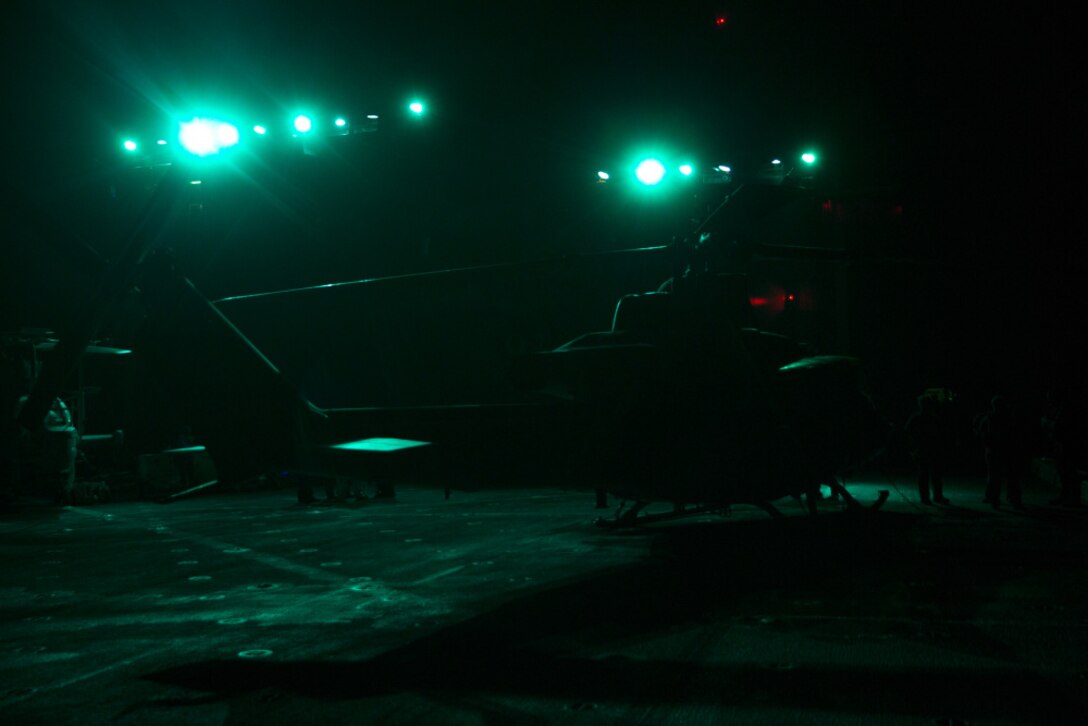 201223-M-JX780-4066 INDIAN OCEAN (Dec. 23, 2020) – A U.S. Marine Corps UH-1Y Venom assigned to Marine Medium Tiltrotor Squadron 164 (Reinforced), 15th Marine Expeditionary Unit, prepares for takeoff on the flight deck of aboard the amphibious transport dock ship USS Somerset (LPD 25) in preparation for a live-fire close-air support training event. The Makin Island Amphibious Ready Group and the 15th MEU are conducting operations in the U.S. 6th Fleet area of responsibility. (U.S. Marine Corps photo by Lance Cpl. Brendan Mullin)