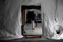 JOINT BASE LANGLEY-EUSTIS, Va. (January 6, 2021) Randy Hall, assigned to Joint Task Force Civil Support’s training department, packs up a surge protector during a tent breakdown at the conclusion of an equipment check in preparation for the command’s upcoming exercise Sudden Response 21.