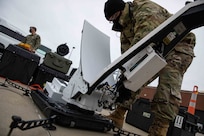 JOINT BASE LANGLEY-EUSTIS, Va. (January 6, 2021) U.S. Air Force Master Sgt. Joseph Wengerd, assigned to Joint Task Force Civil Support’s communications department, breaks down a satellite following an equipment check in preparation for the command’s upcoming exercise Sudden Response 21.