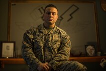 Sgt. Christopher Leon, a field radio operator with 2nd Air-Naval Gunfire Liaison Company, II Marine Expeditionary Force Information Group, poses for a photo on Camp Lejeune, N.C., January 7, 2021. "If you're not a starter and you think you should be, give them no choice on the decision. Play so well it's undeniable," said Leon, a Brooklyn, N.Y., native. According to his leadership, Sgt. Leon is a fire and forget Marine in the truest sense. Leon leads from the front and sets the example for his peers and junior Marines to emulate by ensuring that the Marines understand all aspects and capabilities of 2nd ANGLICO. Leon is constantly coordinating professional military education events for his Marines, maintaining a constant learning environment for those within 2nd ANGLICO. (U.S. Marine Corps photo by Sgt. Megan Roses)
