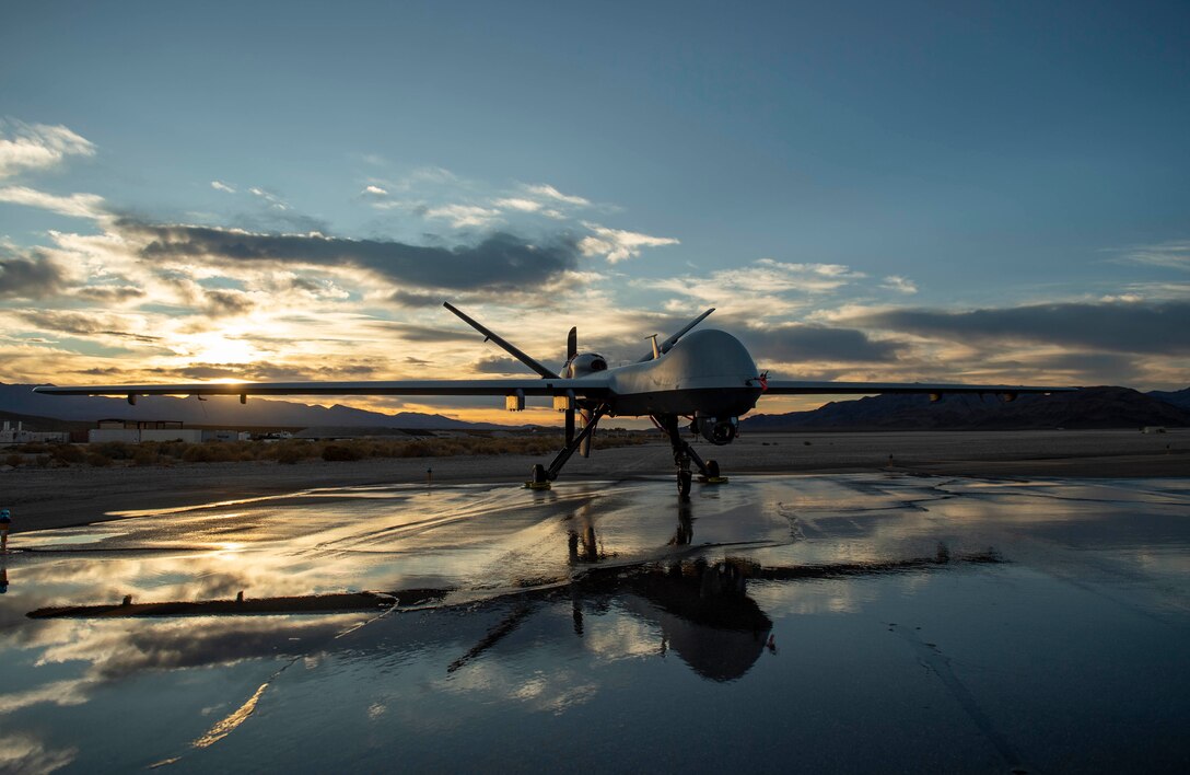 A desert sunset over Creech AFB