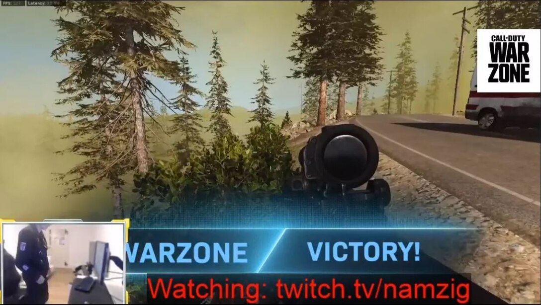 An Airman celebrates a victory during  an eSports tournament comprised of U.S. Air Forces in Europe - Air Forces Africa Airmen Dec. 5, 2020.