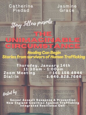 Officials from Hanscom Air Force Base, Mass., will host a virtual Storytellers event Jan. 14 to recognize January as National Slavery and Human Trafficking Prevention Month. (Courtesy Photo)