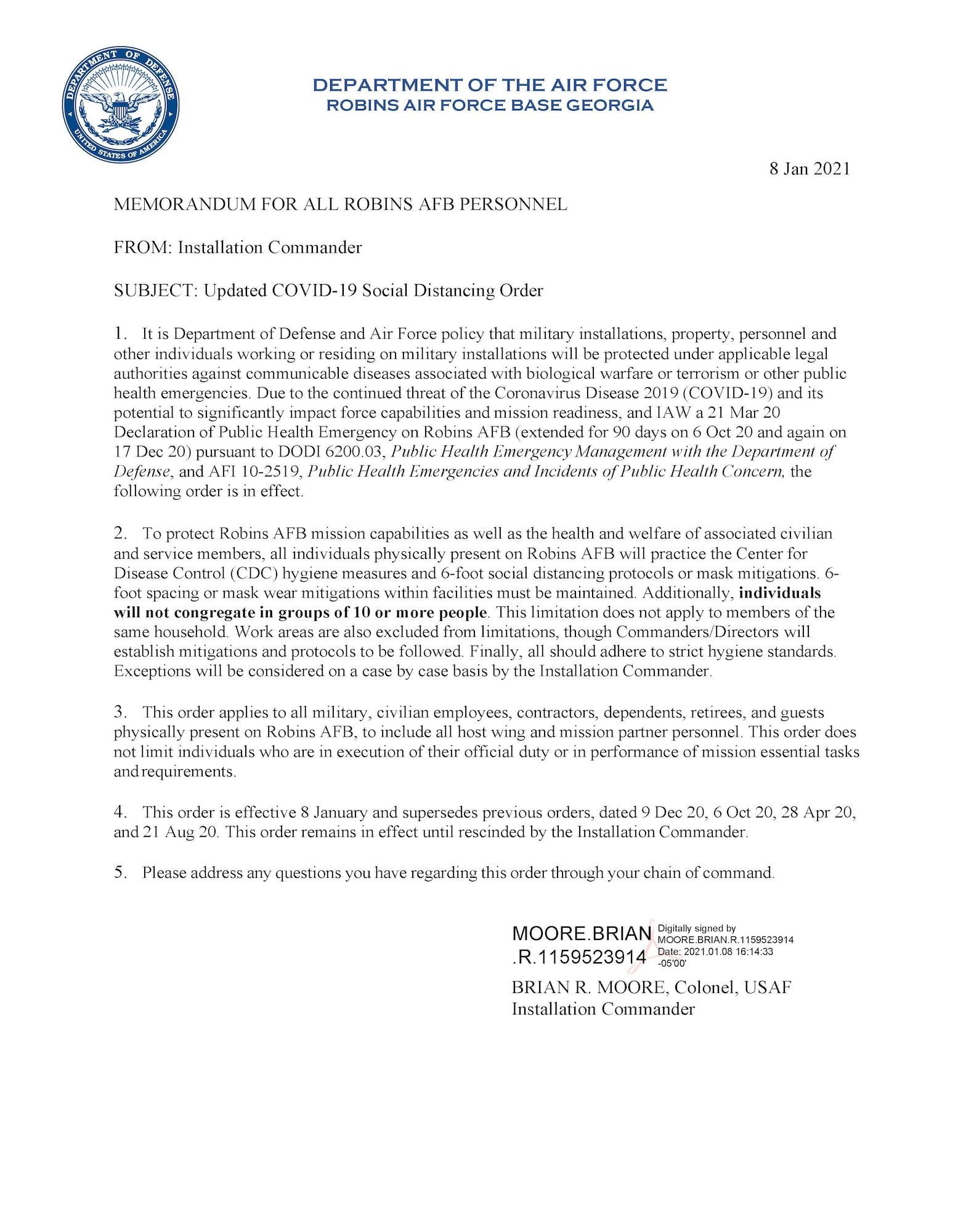 Updated COVID-19 Social Distancing Order