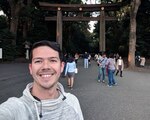 Air Force Capt. Daniel Bergstresser smiles for a picture during a walk through the Meiji Shrine park in Tokyo, Japan, 2018.