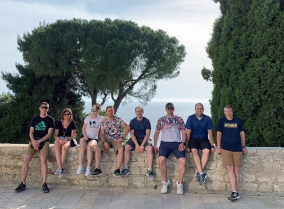 Air Force Staff Sgt. Nikola Bozic (left) visits Pula, Croatia, with a Croatian Area Studies Immersion group May 2019.