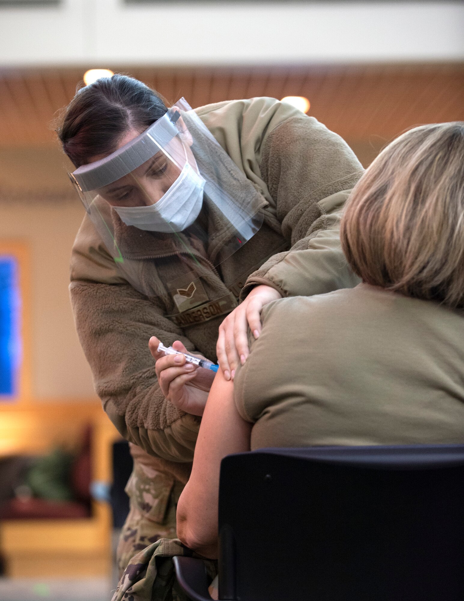 U.S. Air Force Airmen from the 133rd Airlift Wing received their first dose of the Moderna COVID-19 vaccine in St. Paul, Minn., Jan. 8, 2021.