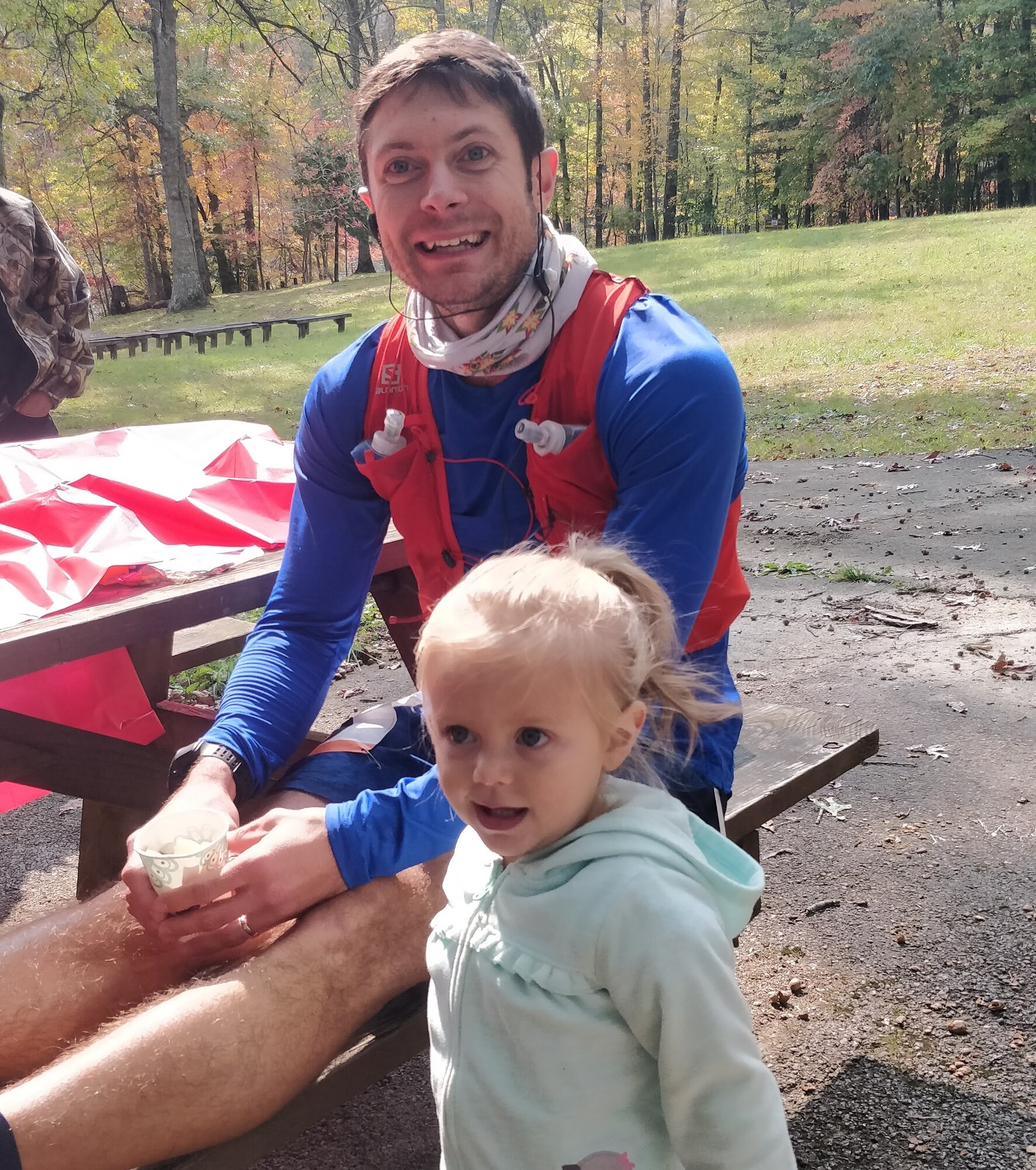 Capt. Kyle Imhoff takes a break during the race with is daughter.