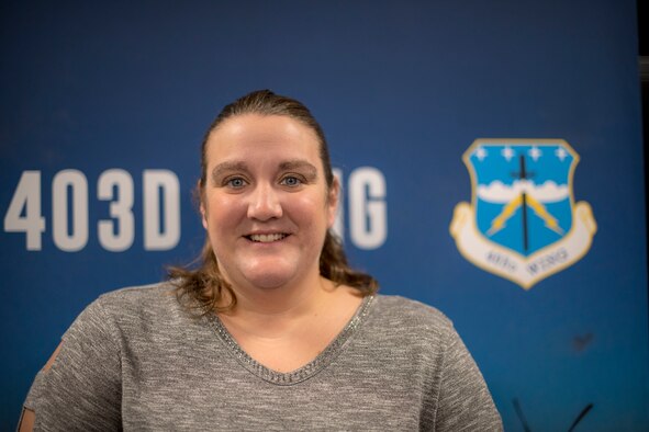 Stacey Huffman is the 403rd Wing’s newest Wing Process Improvement Manager. The 403rd Wing is an Air Force Reserve unit at Keesler Air Force Base, Mississippi. (U.S. Air Force photo by 2nd Lt. Christopher Carranza)
