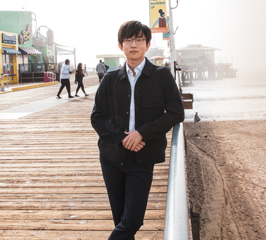 Jung Hyun Ahn, a poolee with Recruiting Sub-Station Culver City, Recruiting Station Orange County, poses for a photo at the Santa Monica Pier, California on Jan. 6, 2020. Ahn was hand selected as Recruiting Station Orange County’s poolee of the quarter because although he is not a Marine yet, he embodies our Corps values; honor, courage, commitment. (U.S. Marine Corps photo by Sgt. Sarah Ralph)