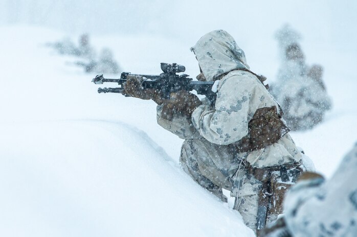 U.S. Marines scan for enemies during exercise Forest Light Eastern Army in mainland Japan, Dec. 16.