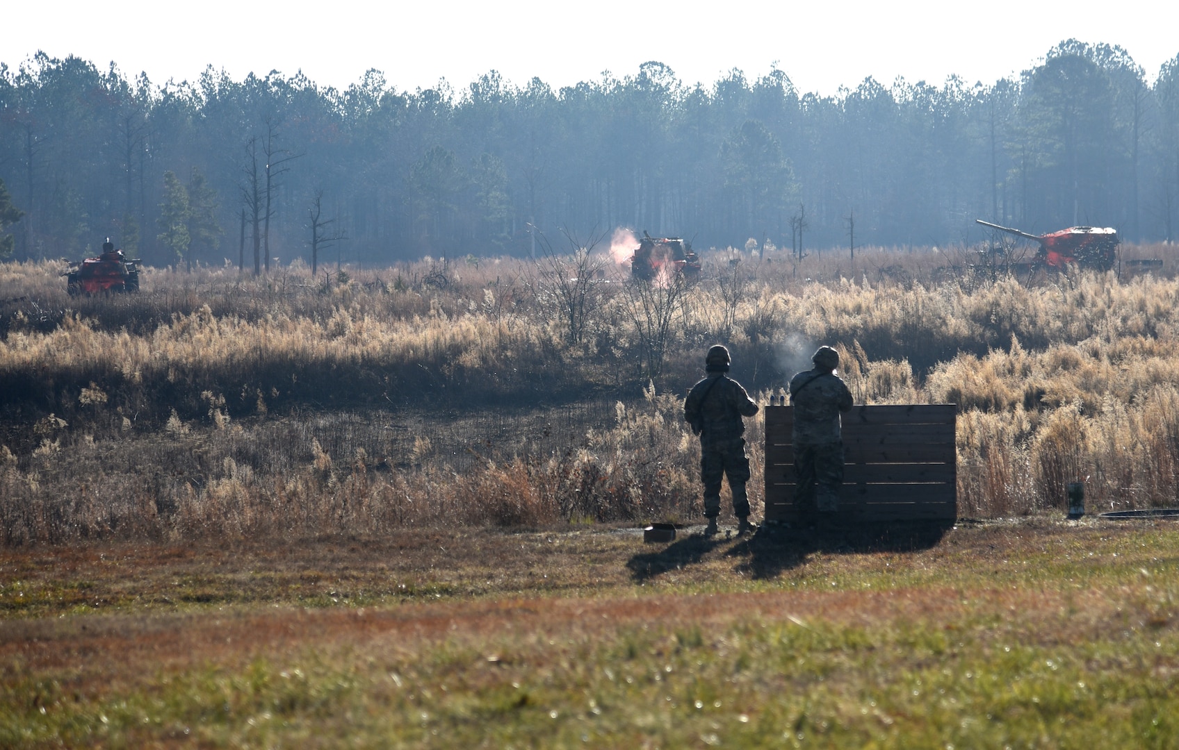 Virginia National Guard Soldiers assigned to the Virginia Beach-based 329th Regional Support Group conduct a familiarization live fire with the M320A1 grenade launcher Dec. 11, 2020, at Fort Pickett, Virginia.