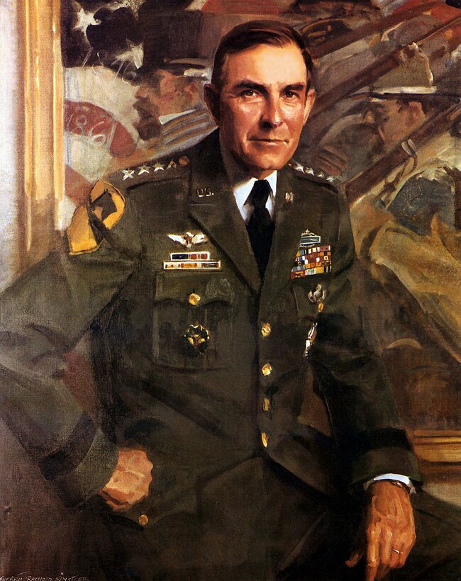 A man wearing a military uniform poses for a painting.