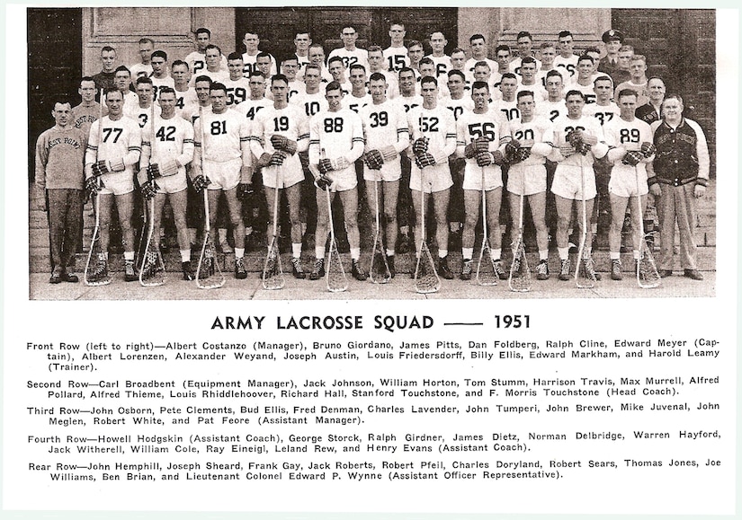 Lacrosse players pose for a team photo.