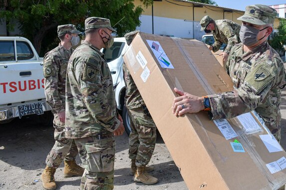 U.S. Civil Affairs East Africa Team supply PPE equipment for Regional Hospitals outside Djibouti