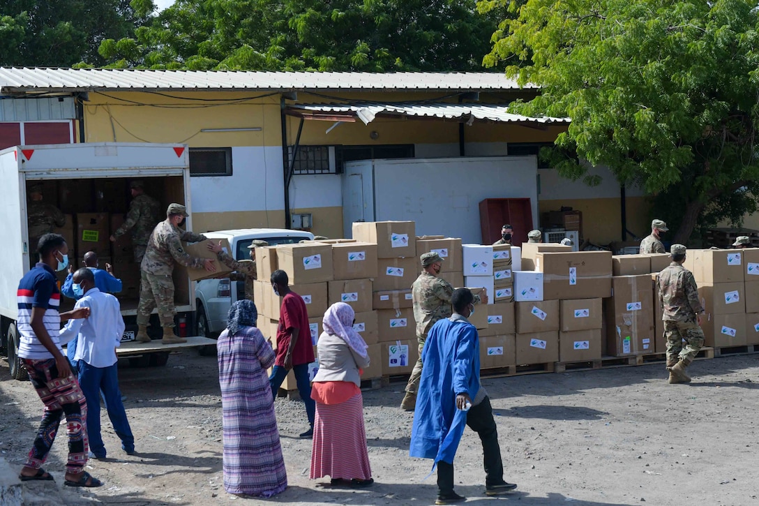 U.S. Civil Affairs East Africa Team supply PPE equipment for Regional Hospitals outside Djibouti