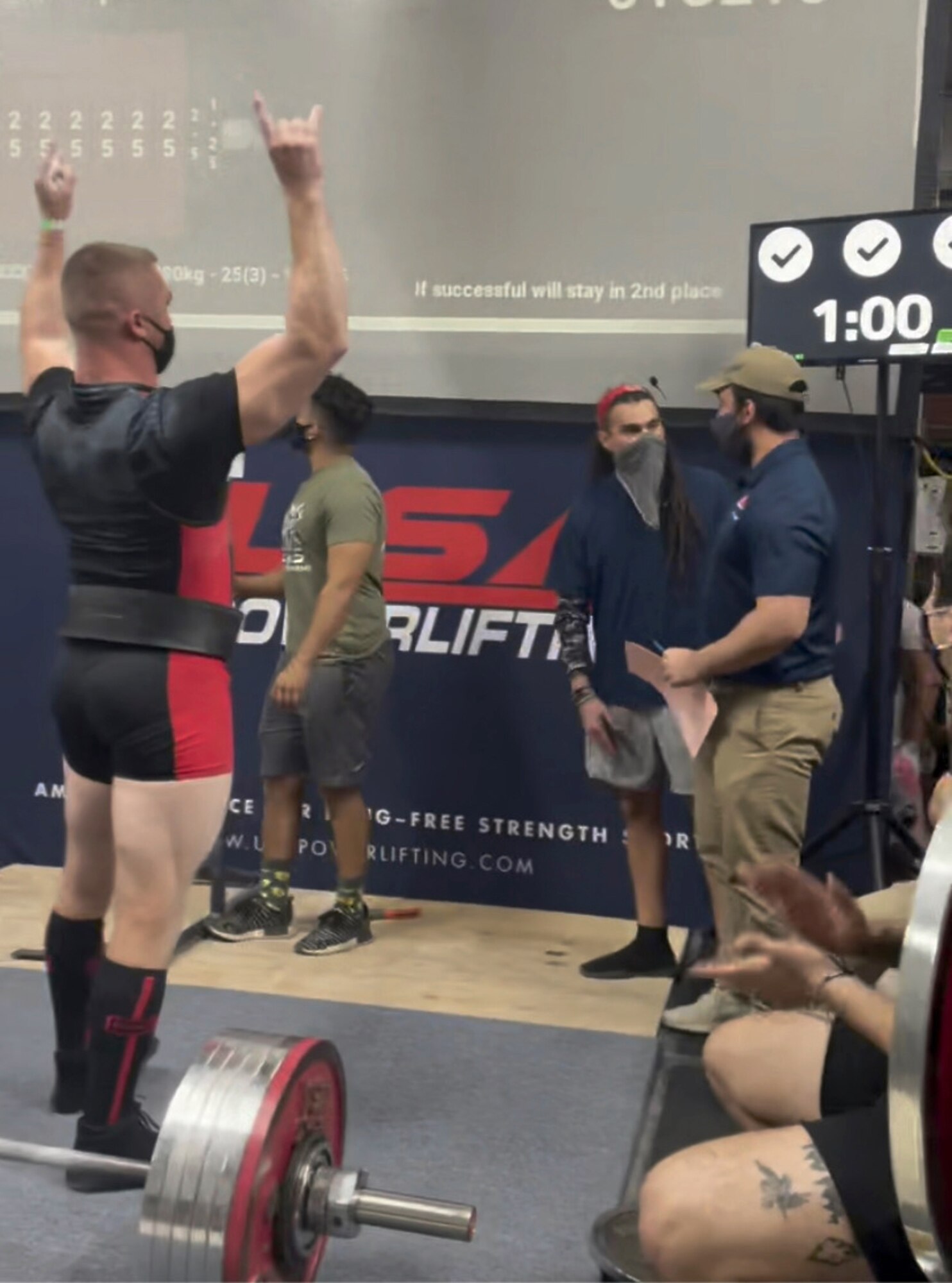 Senior Master Sgt. Michael Lear, Air Force Recruiting Service Strategic Marketing Division superintendent, celebrated breaking the Texas Deadlift state record previously set at 705 pounds by pulling 733 pounds in the 93kg weight class.