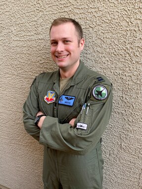 U.S. Air Force Capt. Aaron “Brutus” Tindall, 390th Electronic Combat Squadron EA-18G weapons officer, poses for a photo, Jan. 4, 2020, at Las Vegas, Nevada. Tindall shares his knowledge about EA-18G Growler and Airborne Electronic Attack at Nellis AFB.
