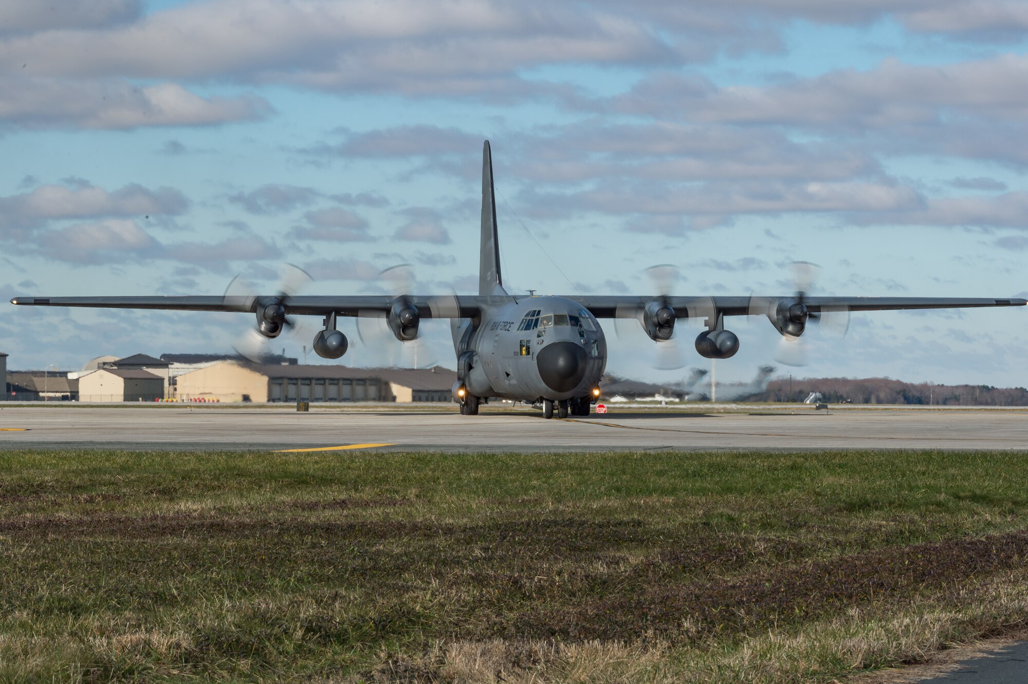 As part of a foreign military sales mission, a Polish air force C-130E Hercules taxis to a parking spot after landing to be unloaded by Airmen from the 436th Aerial Port Squadron Dec. 17, 2020, at Dover Air Force Base, Delaware. The United States and Poland have enjoyed warm bilateral relations since 1989. Poland is a stalwart NATO ally, and both the U.S. and Poland remain committed to the regional security and prosperity of Europe. Due to its strategic location, Dover AFB supports approximately $3.5 billion worth of foreign military sales annually. (U.S. Air Force photo by Roland Balik)
