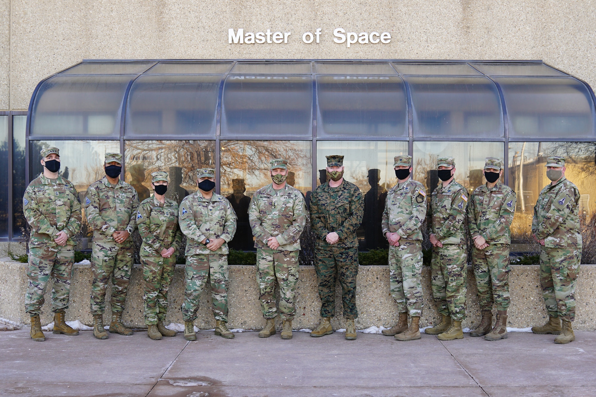 SCHRIEVER AIR FORCE BASE, Colo. – Leadership from Space Deltas 6, 8, 9, and STAR Delta Provisional, pose for a photo with U.S. Army Gen. James H. Dickinson, United States Space Command commander, during a visit to Schriever AFB, Jan. 7, 2021. Gen. Dickinson and the Delta leadership teams discussed how their missions will support and augment the combatant command now and in the future. (U.S. Space Force Photo by Dennis Rogers)