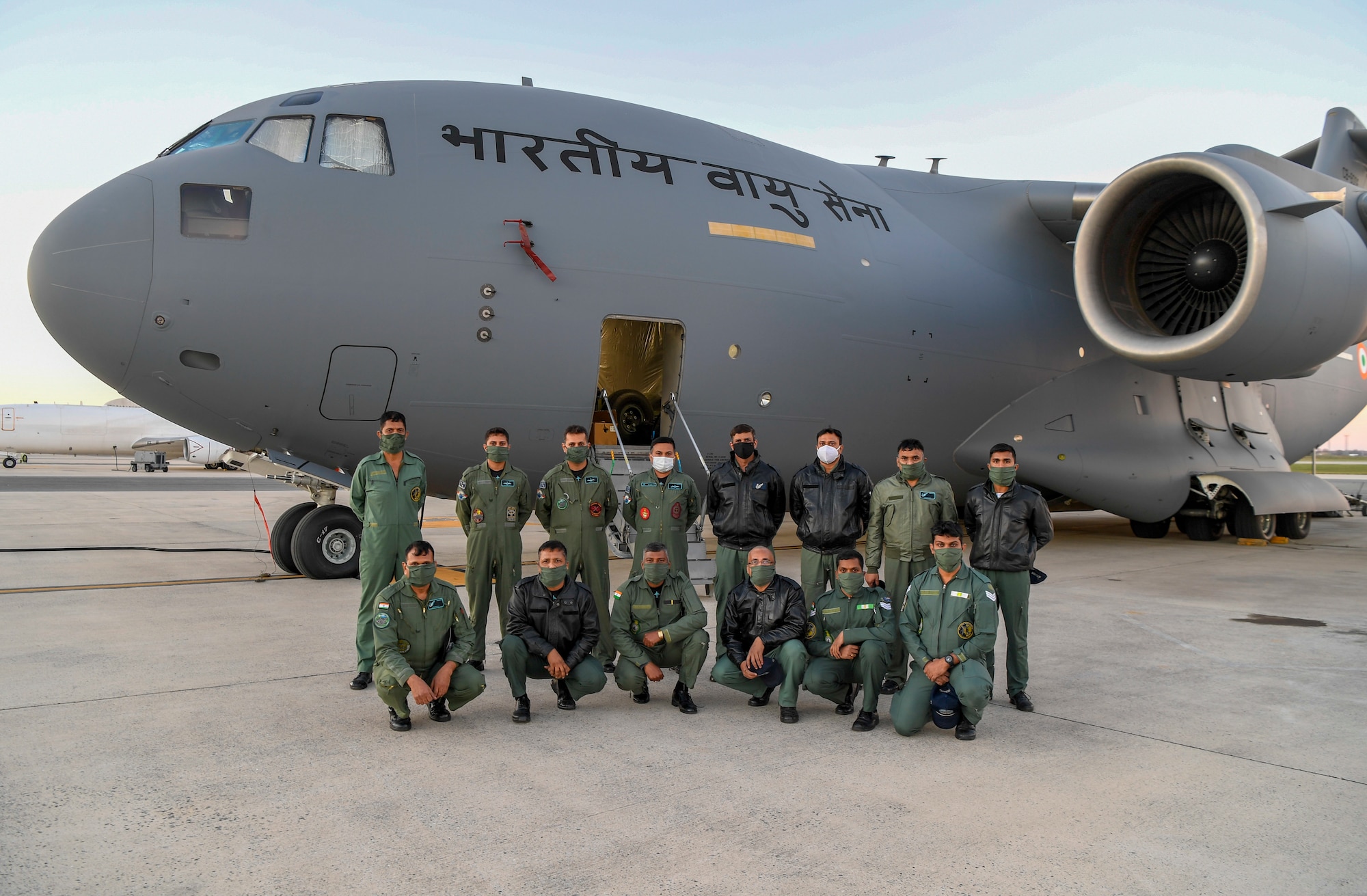 Indian Air Force 28th Wing members pose for a group photo at Dover Air Force Base, Delaware, Nov. 20, 2020. The U.S. strengthens its international partnerships through foreign military sales. Dover AFB actively supports $3.5 billion worth of FMS due to its strategic location and 436th Aerial Port Squadron, the largest aerial port in the Department of Defense. As the world’s oldest and largest democracies, the United States and India share a commitment to freedom, human rights and rule of law. (U.S. Air Force photo by Senior Airman Christopher Quail)