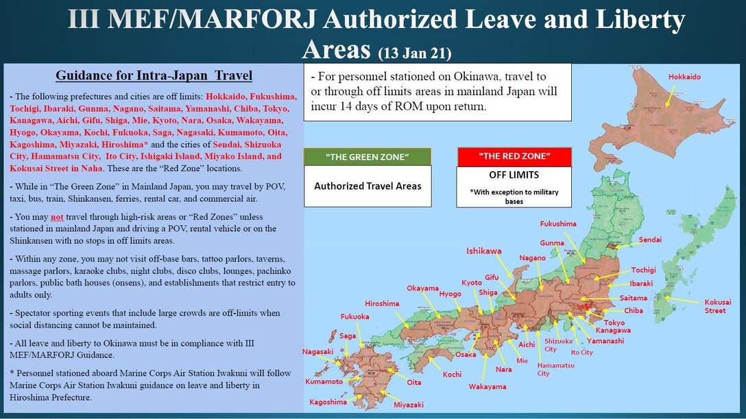 III MEF/MARFORJ Authorized Leave and Liberty Areas (13 Jan 21)