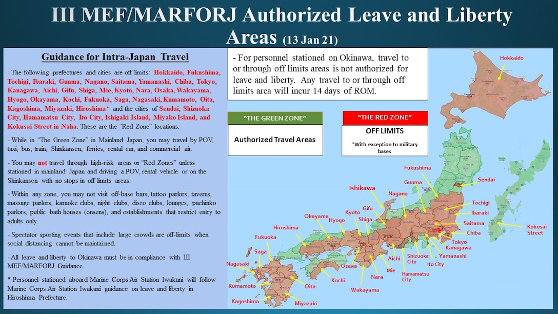 III MEF/MARFORJ Authorized Leave and Liberty Areas (13 January 21)