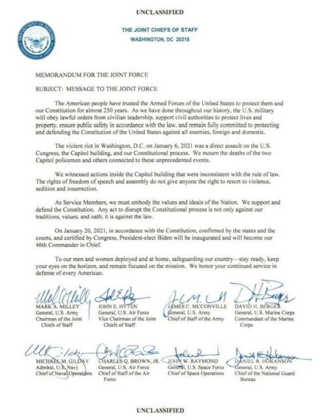 Marines and Sailors, know and understand the information in MARADMIN 016/21 that was released yesterday.  We must embody the values and ideals of our Nation.  We support and defend the Constitution.  Any act that disrupts the Constitutional process is not only against our traditions, core values, and oath; it is against the law. Make sure you and your fellow service members know what’s allowed and not allowed regarding political activities and online behavior.  Semper Fidelis