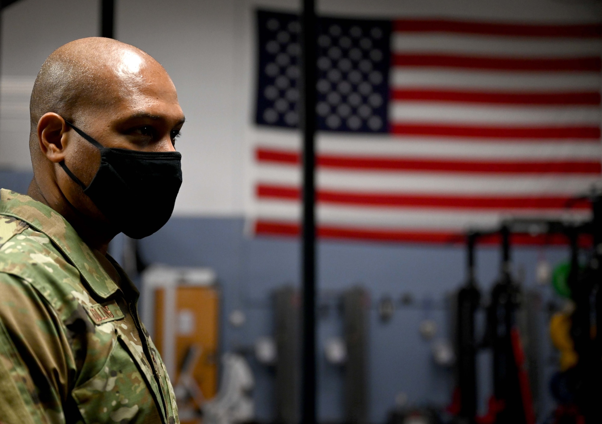 Brigadier General Roy Collins, director of Security Forces, deputy chief of staff for Logistics, Engineering and Force Protection, is briefed on the 23rd Special Tactics Squadron’s fitness program during a visit to Hurlburt Field, Fla., Jan. 11, 2021. During the tour, Collins and Chief Master Sgt. Brian Lewis, Security Forces career field manager, were briefed on the Deployed Aircraft Ground Response Element (DAGRE) training process, took part in a lasershot demonstration, and visited the 23rd STS compound for a mission briefing and a walk around the unit’s multilevel training and fitness facilities. (U.S. Air Force photo by Senior Airman Brandon Esau)