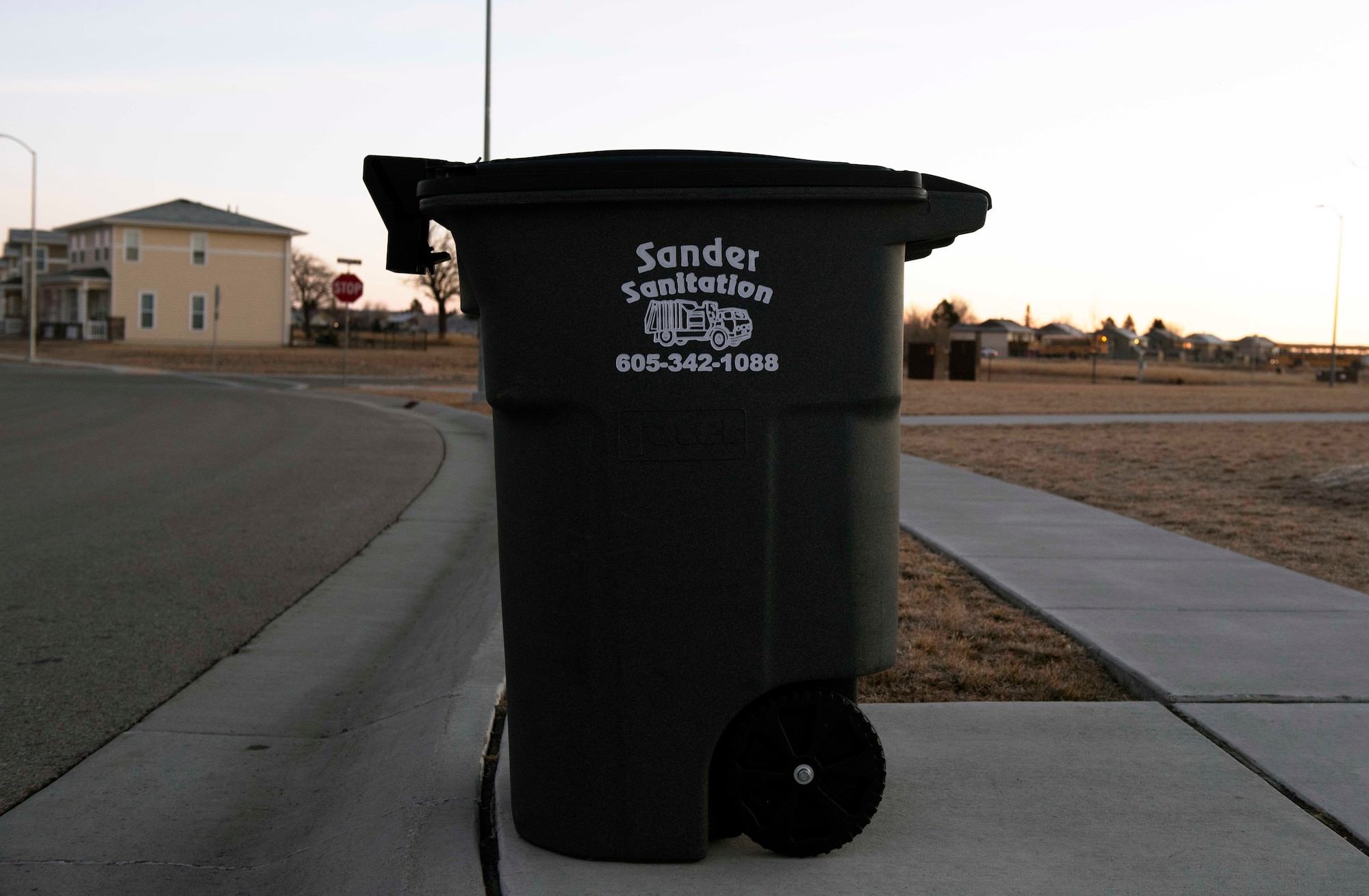 A trash can equipped with the Gust device is being tested at Ellsworth Air Force Base, S.D., Jan. 7, 2021.