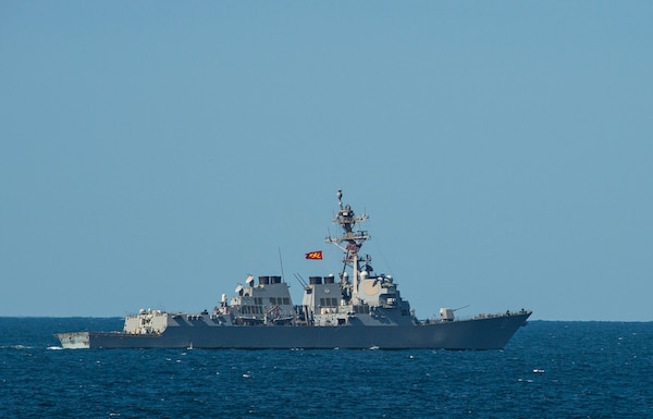 The guided-missile destroyer USS Winston S. Churchill (DDG 81) steams in the Arabian Sea.