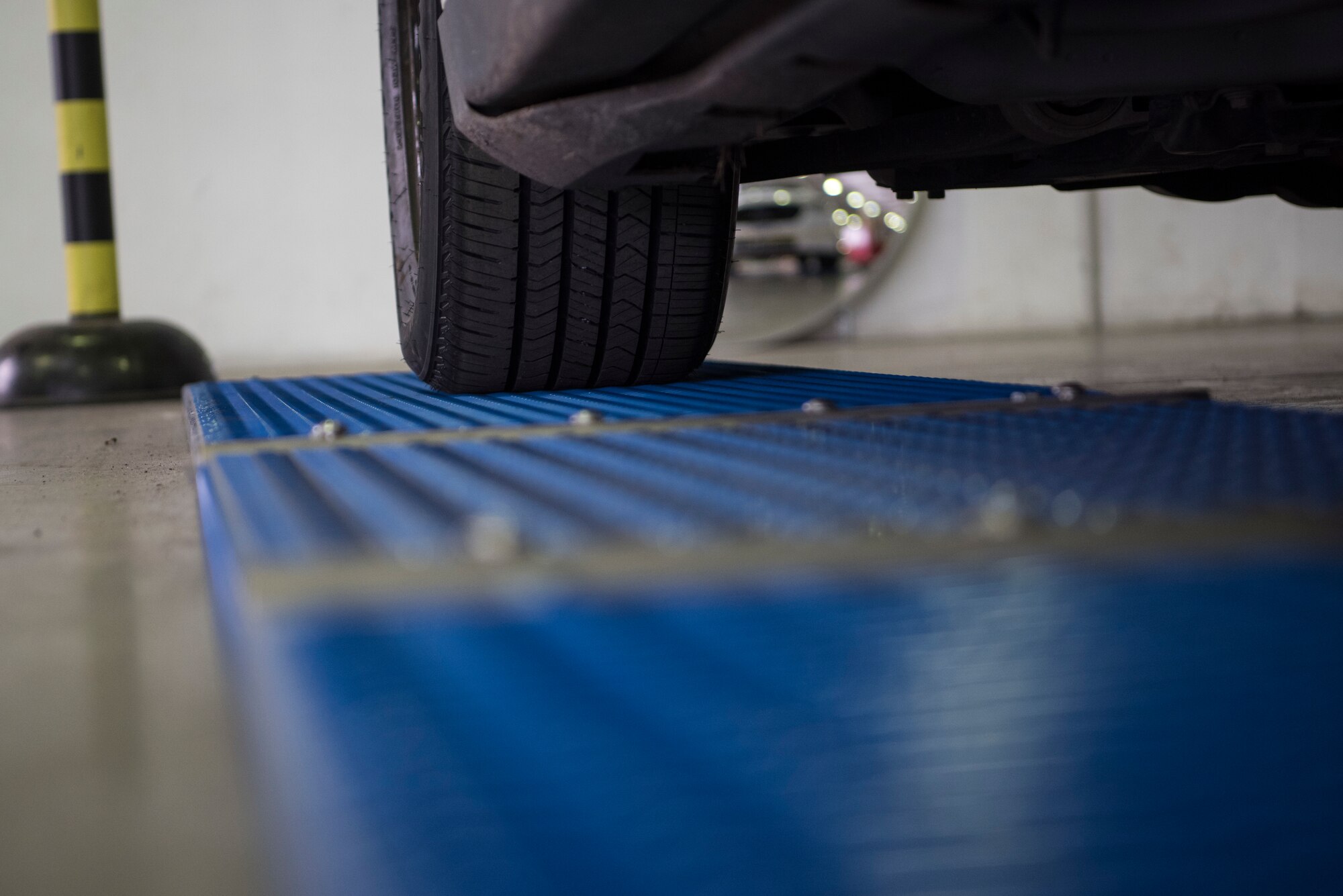 An 86th Security Forces Squadron vehicle sits on the 86th Vehicle Readiness Squadron’s new brake testing system at Ramstein Air Base