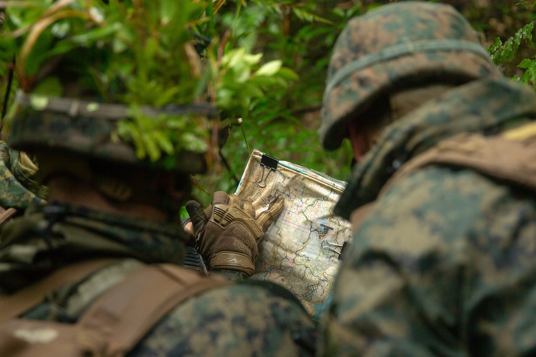 U.S. Marines familiarize themselves with the terrain at Camp Gonsalves, Okinawa, Japan, Jan. 12.