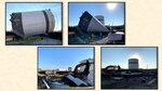 four pictures of a fuel tank being demolished