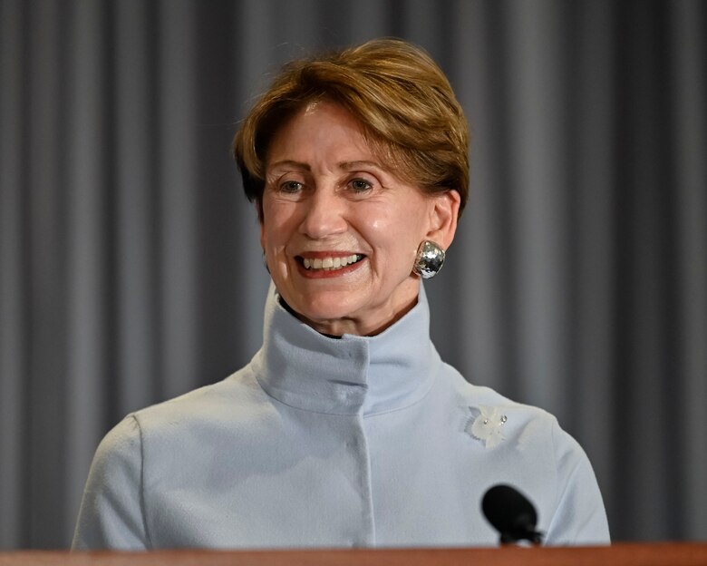 Secretary of the Air Force Barbara M. Barrett delivers remarks during her farewell ceremony at Joint Base Anacostia-Bolling, Washington, D.C., Jan. 14, 2021. As the 25th Secretary of the Air Force, Barrett was responsible for the welfare of more than 697,000 active duty, Guard, Reserve, and civilian Airmen and Guardians and their families.(U.S. Air Force photo by Eric Dietrich)