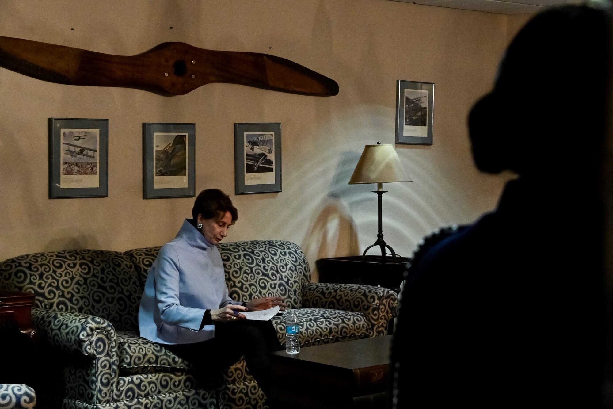 Secretary of the Air Force Barbara M. Barrett makes notes before her farewell ceremony at Joint Base Anacostia-Bolling, Washington, D.C., Jan. 14, 2021. As the 25th Secretary of the Air Force, Barrett was responsible for the welfare of more than 697,000 active duty, Guard, Reserve, and civilian Airmen and Guardians and their families. (U.S. Air Force photo by Eric Dietrich)