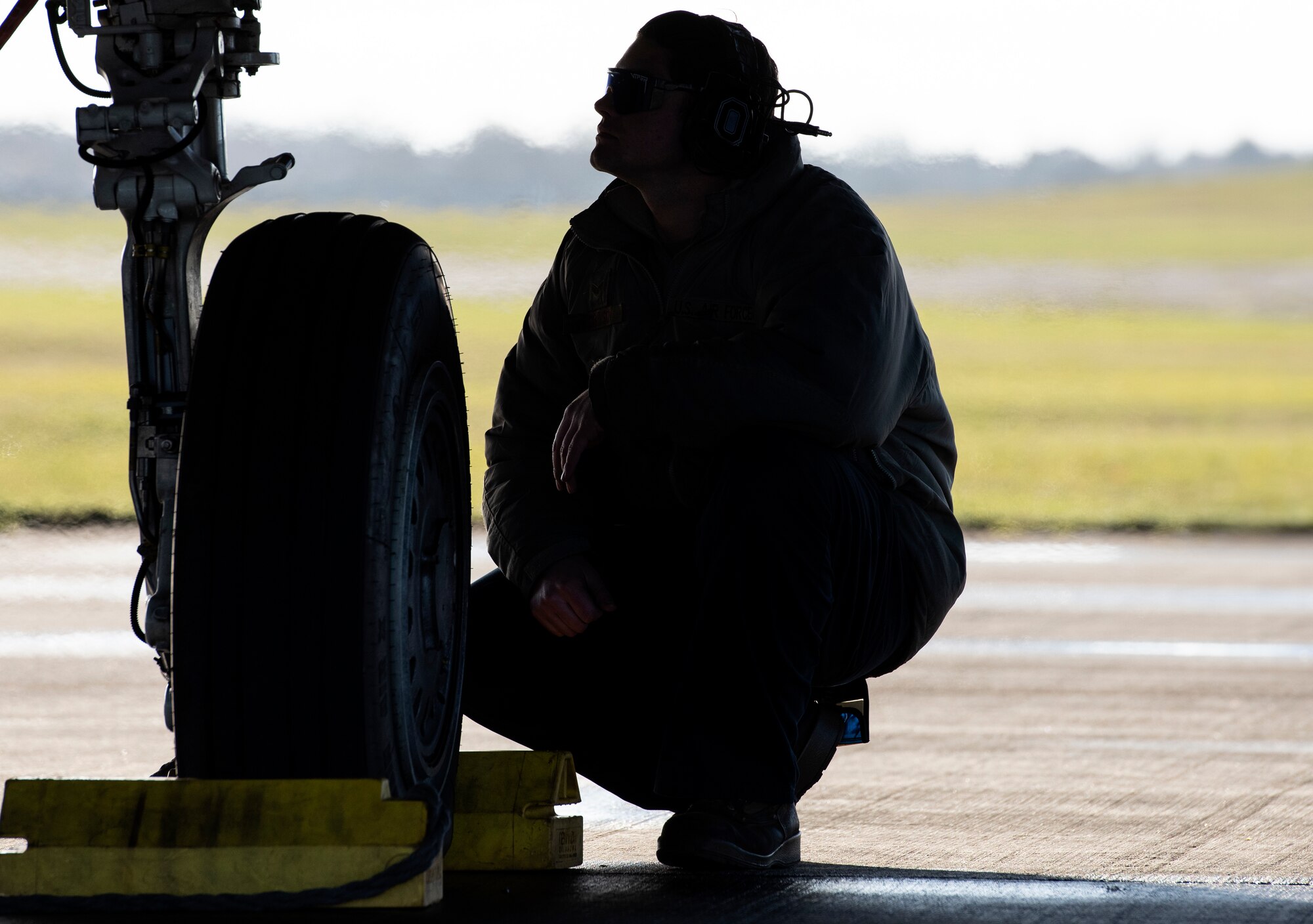 U.S. Air Force Senior Airman Joseph Robinson, 492nd Aircraft Maintenance Unit crew chief, performs post flight checks on an F-15E Strike eagle during Agile Combat Employment training at Royal Air Force Lakenheath, England, Jan. 12, 2021. Agile Combat Employment capabilities ensure U.S. Air Forces in Europe, along with allies and partners, are ready for potential last minute contingencies by allowing forces to operate from locations with varying levels of capacity and support. (U.S. Air Force photo by Airman 1st Class Jessi Monte)