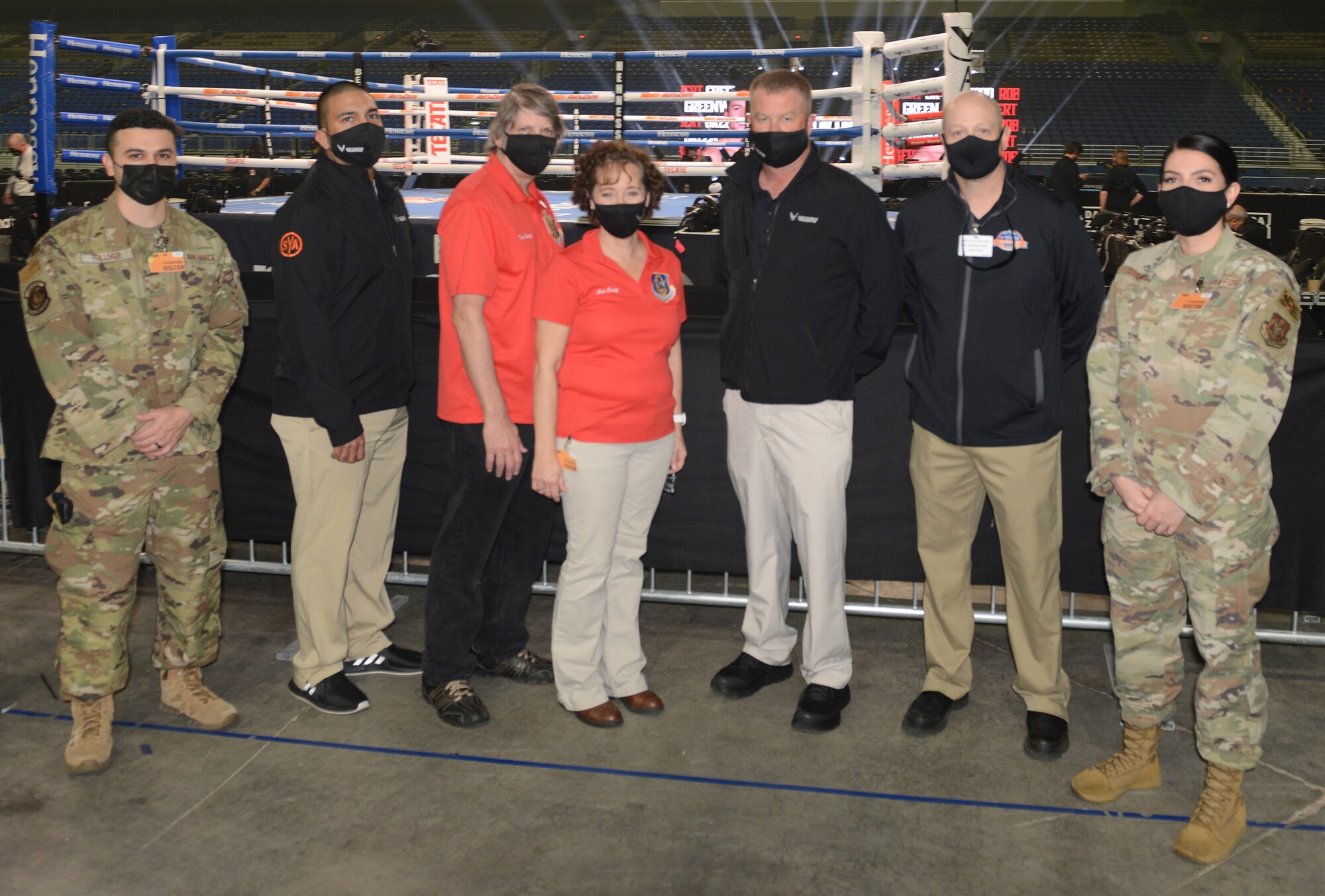 Col. Lisa Craig (middle top photo), AFRS deputy commander, was able to take in her first event since coming to Air Force Recruiting Service, as she toured the activation of the WBA Super World Super Middleweight Championship fight at the Alamodome in San Antonio, Dec. 19, 2020.