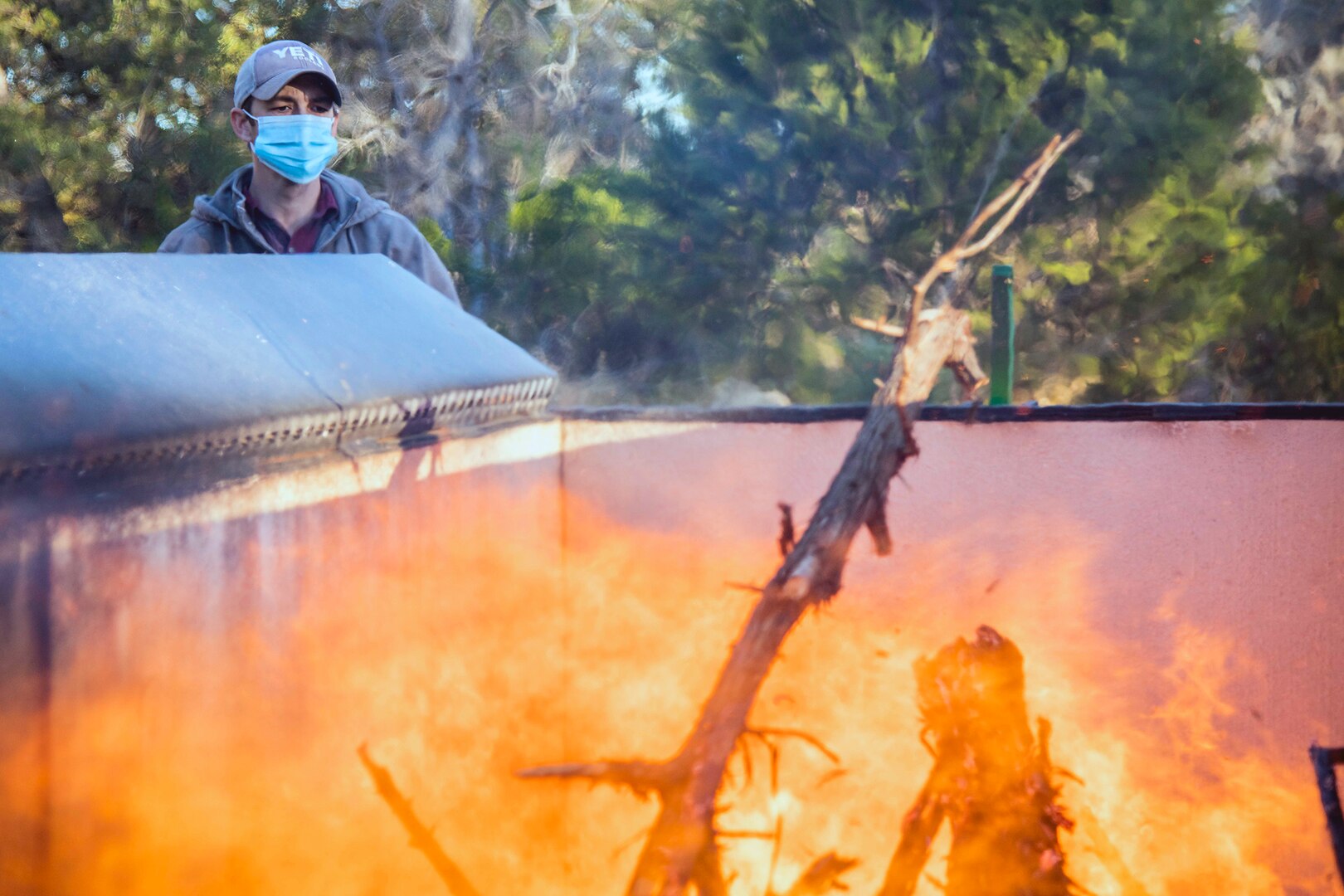 Burning bamboo, cedar mulch