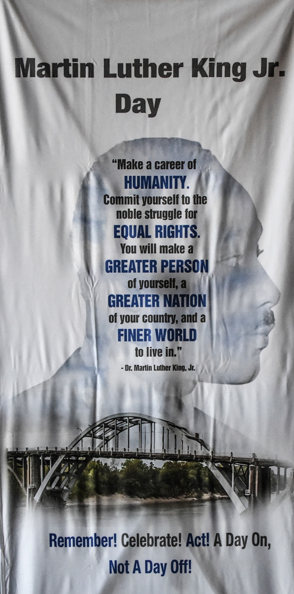 A cloth poster of Dr. Martin Luther King Jr.
