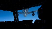 The KC-46 Pegasus refuels the legacy C-17 Globemaster III over the Atlantic Ocean to showcase the present and future of the Air Force, Jan. 15, 2021.